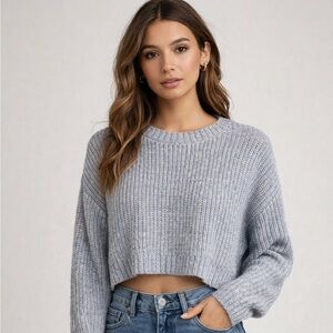 Garage Light Blue Cropped Crew Neck Sweater